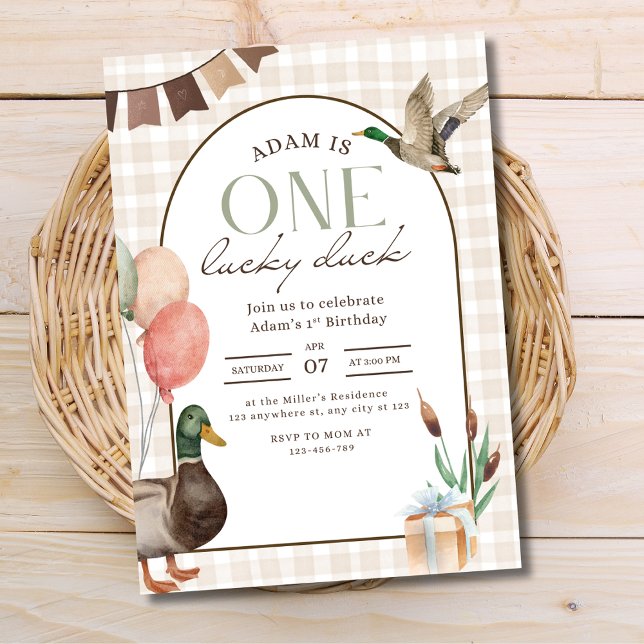 Convite de Aniversário de Um Pato Sortudo, Meninos (Criador carregado)