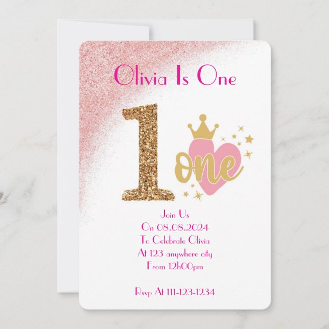 CONVITE DE ANIVERSÁRIO DE UMA MENINA DE UM ANO (Frente)