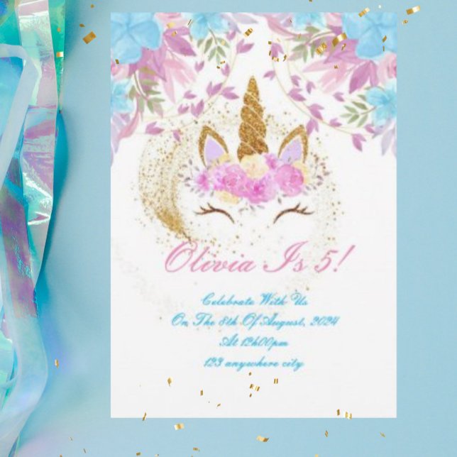 convite de aniversário de uma menina unicorn (Criador carregado)