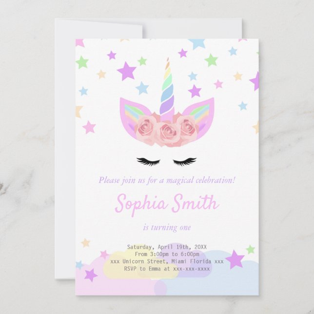 Convite de aniversário de unicórnio (Frente)