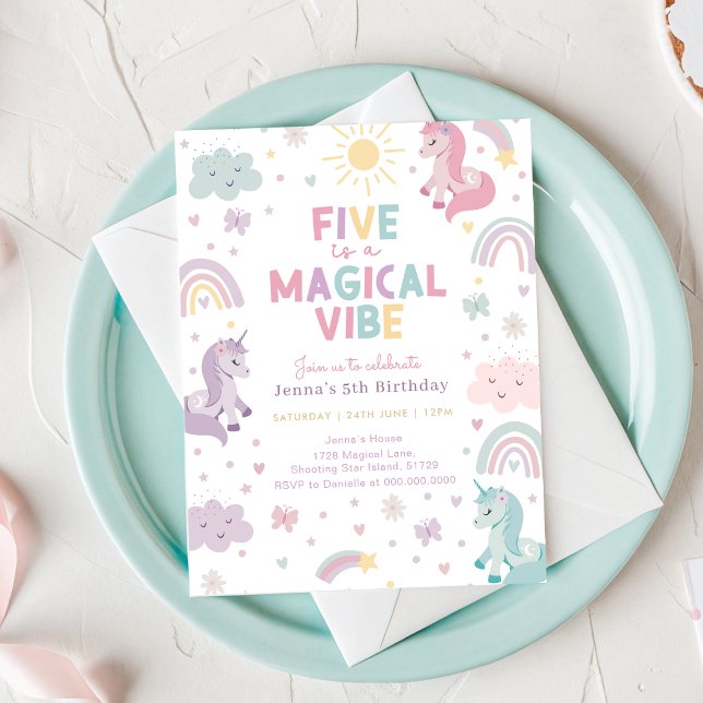 Convite de Aniversário de Unicórnio (Unicorn 5th Birthday Invitation)