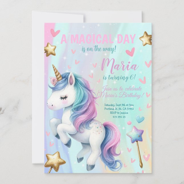 Convite de aniversário de Unicórnio do dia mágico (Frente)
