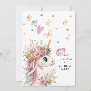 Convite de aniversário de unicórnio em aquarela