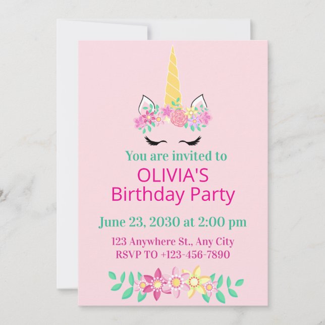 Convite de Aniversário de Unicórnio Mágico (Frente)