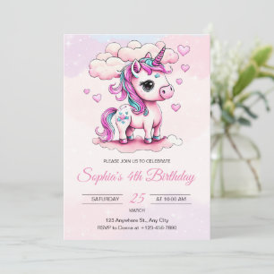 Convite de Aniversário de Unicórnio, Meninas Unicó