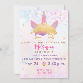 Convite de aniversário de Unicórnio Metálico Mágic