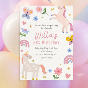Convite de Aniversário de Unicórnio para Meninas  
