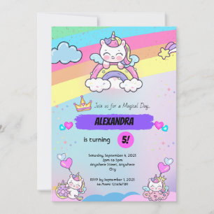 convite de aniversário de unicórnio roxo rosa