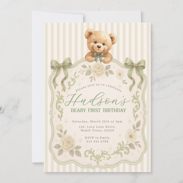 Convite de Aniversário de Urso de Pelúcia (Frente)