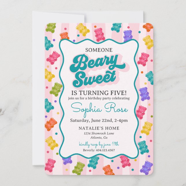 Convite de Aniversário de Urso Gominho Doce Beary (Frente)