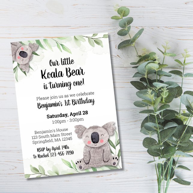 Convite de Aniversário de Urso Koala (Criador carregado)