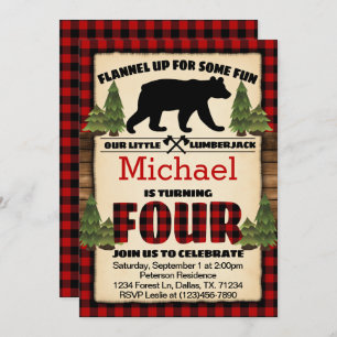 Convite de aniversário de Urso Lumberjack Quatro