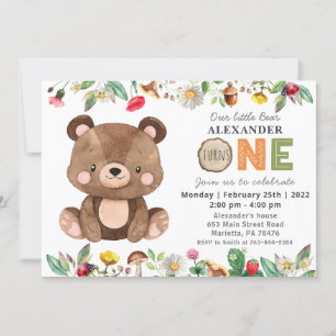 Convite de aniversário de Urso Único Selvagem
