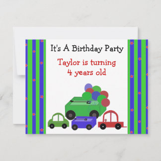Convite de Aniversário de Vagões, Carros e Balões