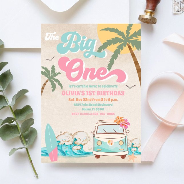 Convite de Aniversário de Van de Surf de Praia (Criador carregado)