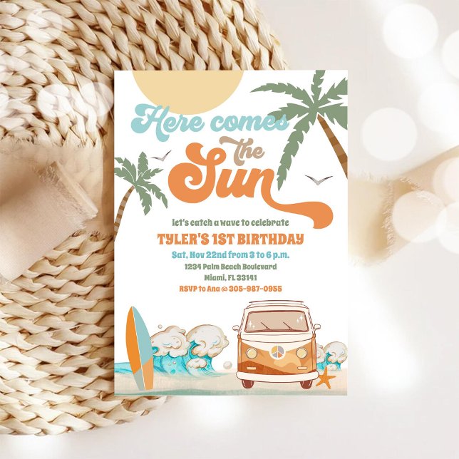 Convite de Aniversário de Van de Surf na Praia (Criador carregado)