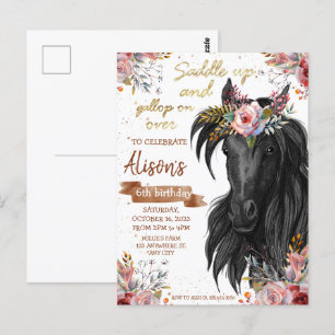 Convite de aniversário de vaqueira com cavalo em a