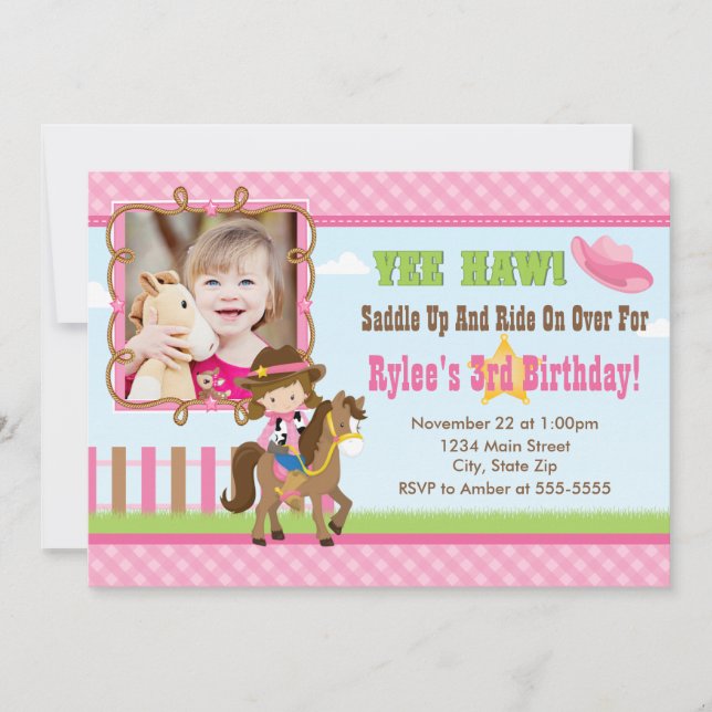 Convite de aniversário de vaquinha Brunette de car (Frente)