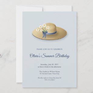 Convite de Aniversário de Verão com Chapéu de Palh