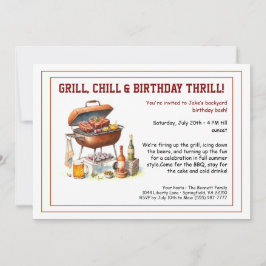 Convite de Aniversário de Verão com Churrasco e Ce