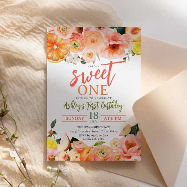 Convite de Aniversário de Verão com Citros Doce (Sweet Summer Citrus Birthday Invitation Card)
