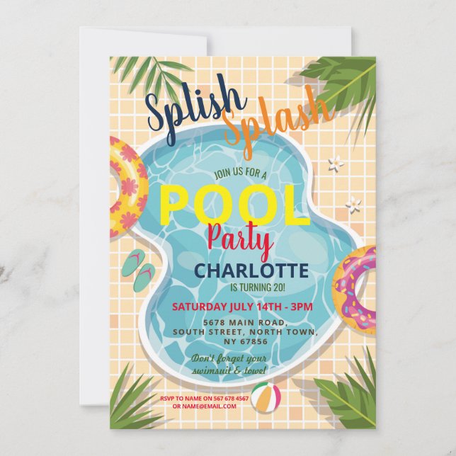 Convite de Aniversário de Verão com Flutuadores pa (Frente)
