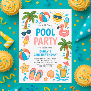 Convite de aniversário de Verão da Festa piscina
