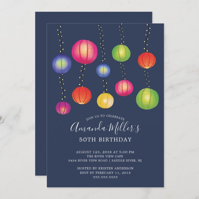 Convite de aniversário de Verão de Lanterna de Pap (Frente/Verso)