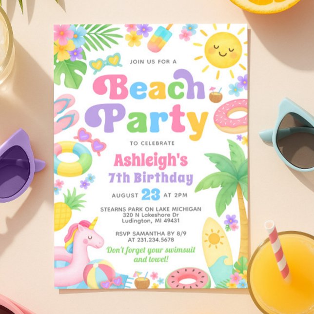 Convite de aniversário de verão - Diversão ao sol (Summer Birthday Invitation - Fun in the Sun)