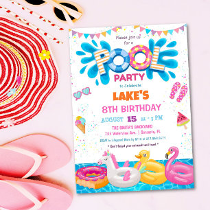 Convite de Aniversário de Verão Festa na Piscina