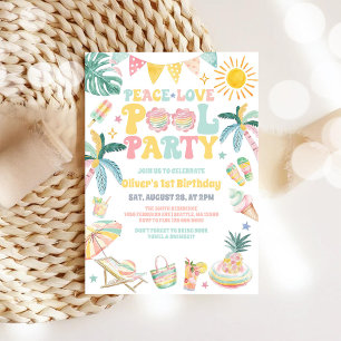Convite de Aniversário de Verão Festa na Piscina P