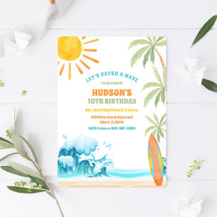 Convite de Aniversário de Verão na Praia de Surf