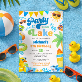 Convite de Aniversário de Verão na Praia do Lago