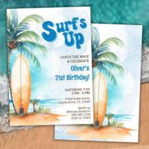 Convite de Aniversário de Verão na Praia Surf's Up