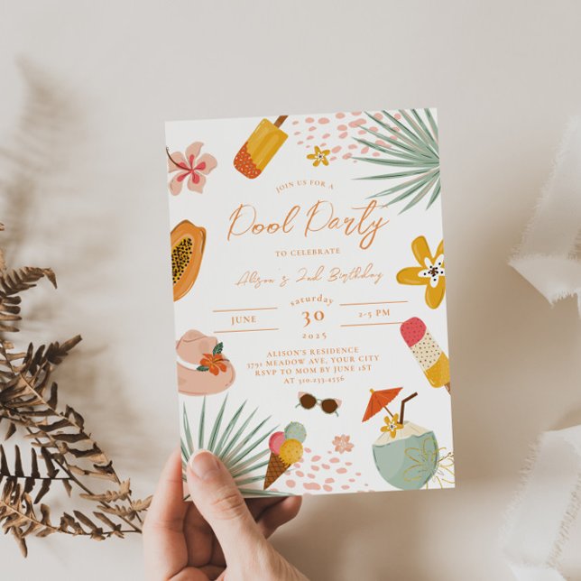 Convite de Aniversário de Verão para Festa de Pisc (Criador carregado)