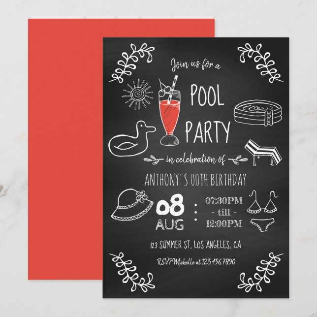 Convite de Aniversário de Verão para Festa na Pisc (Frente/Verso)