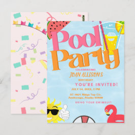 Convite de Aniversário de Verão para Festa na Pisc