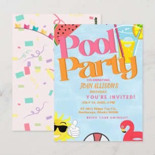 Convite de Aniversário de Verão para Festa na Pisc