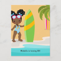 Convite de Aniversário de Verão para Menina Negra 