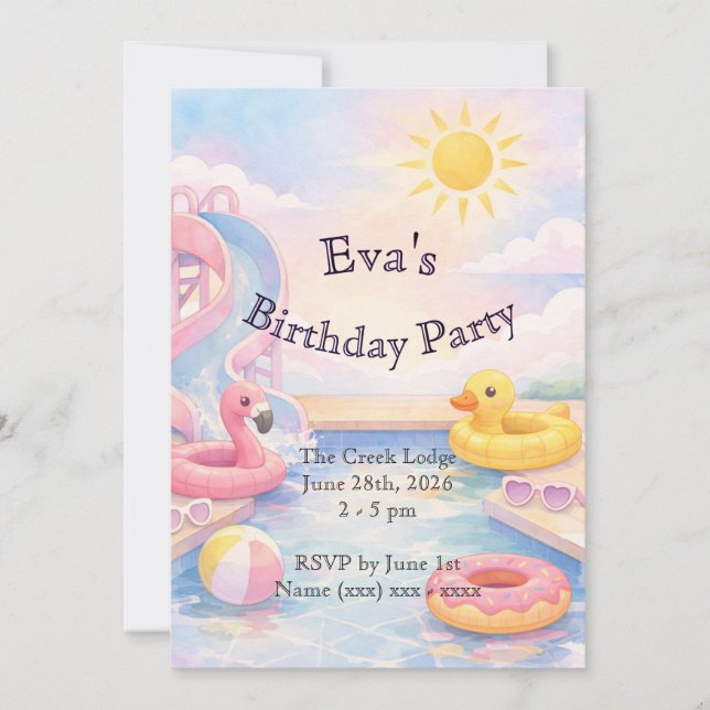Convite de Aniversário de Verão para Meninas (Frente)