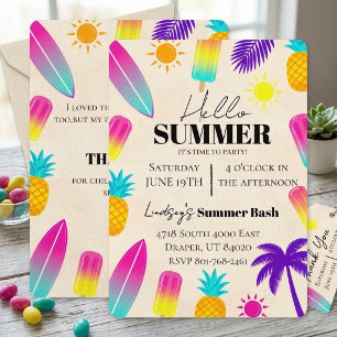 Convite de aniversário de verão tropical Neon na P