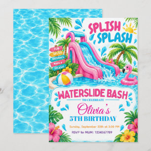 Convite de Aniversário de Verão Water Slide Bash
