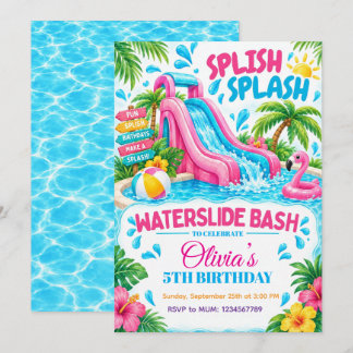 Convite de Aniversário de Verão Water Slide Bash
