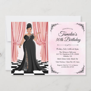 Convite de Aniversário de Vestido Elegante Afro-Am