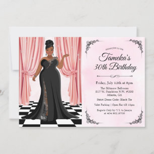 Convite de Aniversário de Vestido Elegante Afro-Am