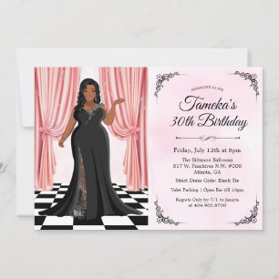 Convite de Aniversário de Vestido Elegante Afro-Am