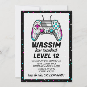 Convite de Aniversário de Vídeo Game Gamer Level U