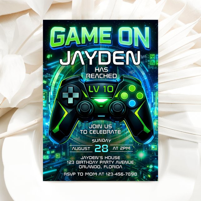 Convite de Aniversário de Video Game Level up Gami (Criador carregado)