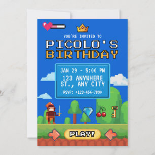 Convite de Aniversário de Video Game Retrô de 8 Bi