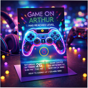Convite de aniversário de videogame